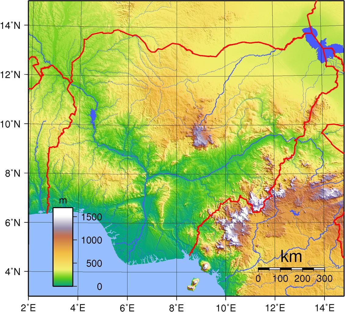 Kat jeyografik nan nijerya topografik